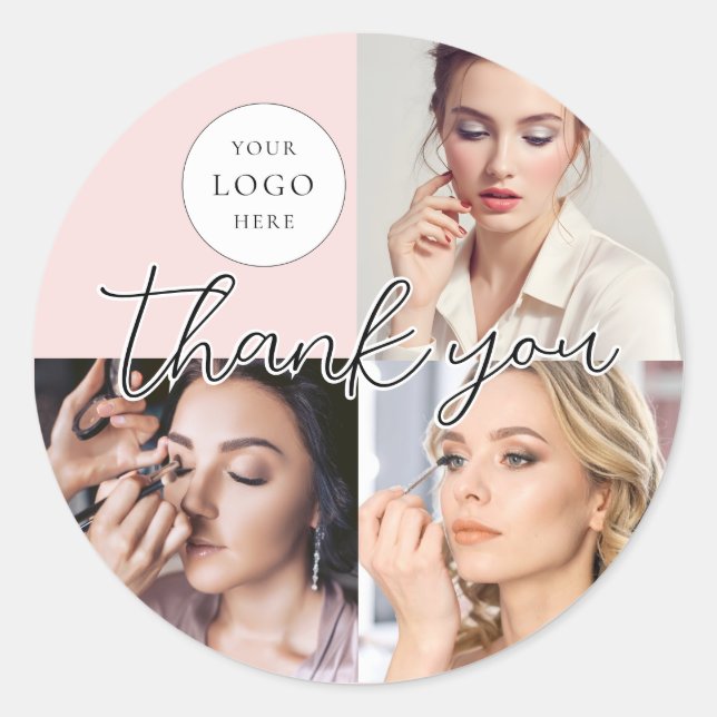 Adesivo Redondo Blush Pink Script Logo Photo Makeup Thank You (Frente)