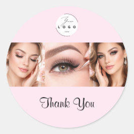 Adesivo Redondo Blush Pink Script Logo Photo Makeup Thank You
