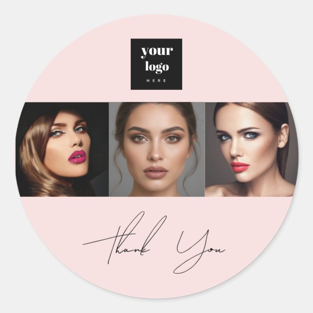 Adesivo Redondo Blush Pink Script Logo Photo Makeup Thank You (Frente)