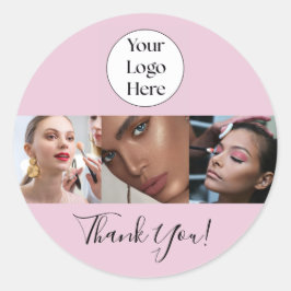 Adesivo Redondo Blush Pink Script Logo Photo Makeup Thank You