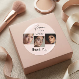 Adesivo Redondo Blush Pink Script Logo Photo Makeup Thank You Clas