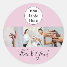 Adesivo Redondo Blush Pink Script Logo Photo Nail Salon Thank You