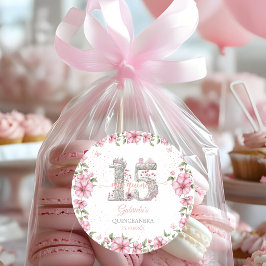 Adesivo Redondo Blush Pink Silver Mis Quince Quinceañera