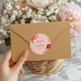 Adesivo Redondo Blush Pink Watercolor Poppy Wedding Sticker