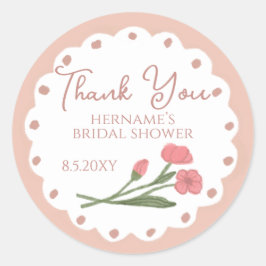 Adesivo Redondo Blush Pink Whimsical Thank You Bridal Shower 01