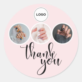 Adesivo Redondo Blush Pink White 3 Photo Nail Tech Logo Thank You