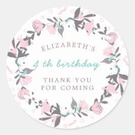 Adesivo Redondo blush primavera floral obrigado de aniversário de 