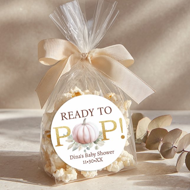 Adesivo Redondo Blush Pumpkin Ready to Pop Baby Shower Sticker (Baby Shower Ready to Pop Sticker)