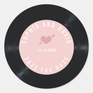 Adesivo Redondo Blush Retro Vinyl Record Casamento SALVE A DATA