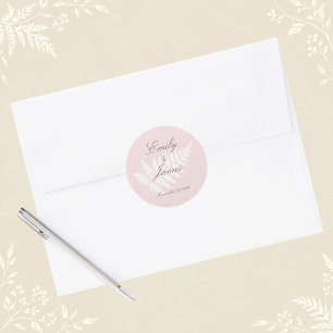 Adesivo Redondo Blush Rosa Branco Feto Minimalista Botânico