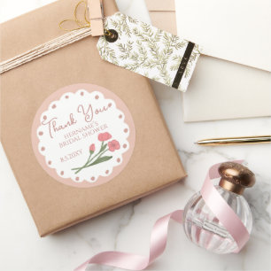Adesivo Redondo Blush Rosa Caprichoso Agradecimento Chuveiro de No