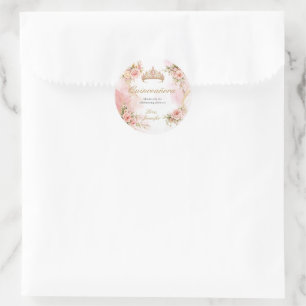 Adesivo Redondo Blush Rosa Floral Dourado Quinceañera