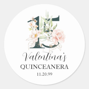 Adesivo Redondo Blush Rosa Floral Quinceanera