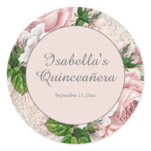 Blush Rosa Floral Vintage Glitter Quinceañera