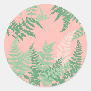 Adesivo Redondo Blush Rosa Folha de Samambaia Botânico Verde Sage