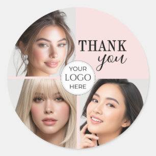 Adesivo Redondo Blush Rosa Logotipo Script Foto Maquiagem Obrigado
