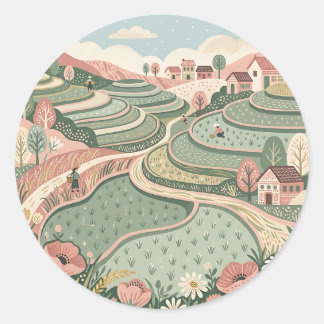 Adesivo Redondo Blush & Sage Rice Terrace