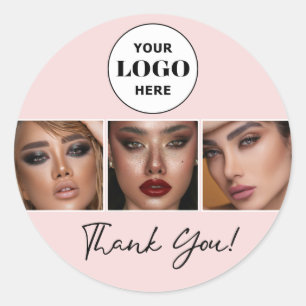Adesivo Redondo Blush Script Logo Foto Maquiagem Obrigado