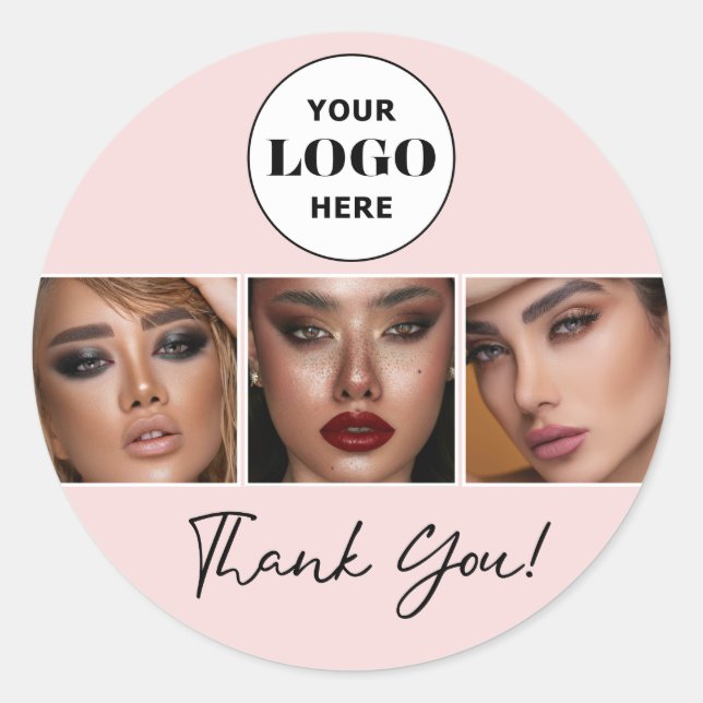 Adesivo Redondo Blush Script Logo Foto Maquiagem Obrigado (Frente)