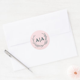 Adesivo Redondo Blush & Slate Gray Floral Monograma Sutil