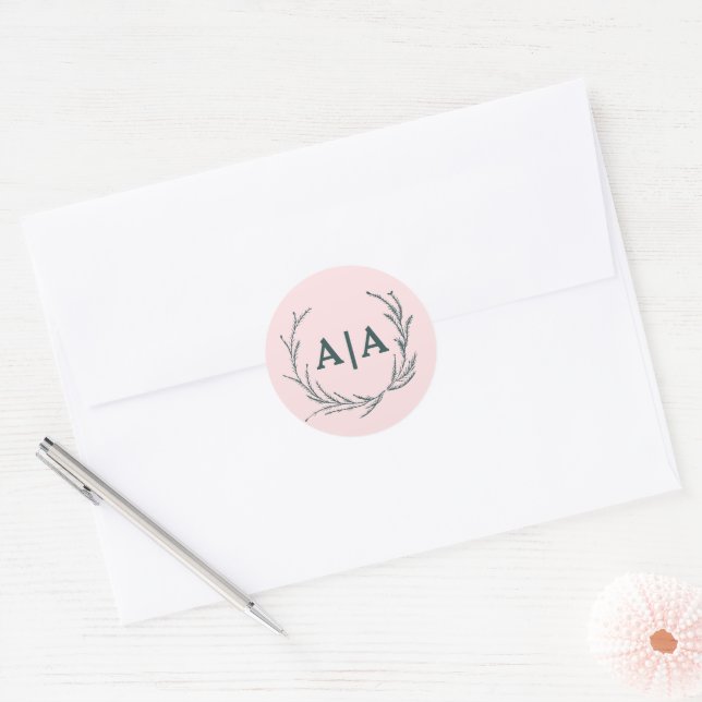 Adesivo Redondo Blush & Slate Gray Subtle Floral Monogram (Envelope)