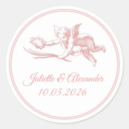 Adesivo Redondo Blush Toile de Jouy Cupid Wedding Favor Stickers