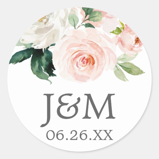 Adesivo Redondo Blushing Blooms Envelope Seals - Favor Stickers (Frente)