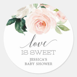 Adesivo Redondo Blushing Blooms Love is Sweet Chá de fraldas Favor