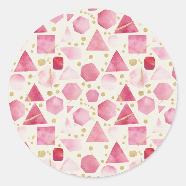 Adesivo Redondo Blushing Rose & Berry Watercolor Geometric Pattern (Frente)
