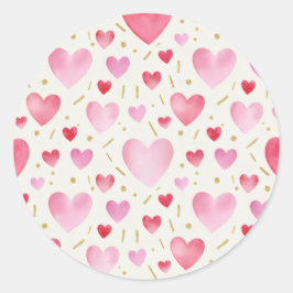 Adesivo Redondo Blushing Rose Watercolor & Gold Glitter Hearts