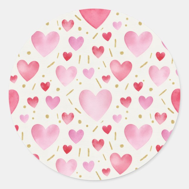 Adesivo Redondo Blushing Rose Watercolor & Gold Glitter Hearts (Frente)