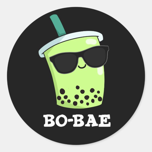 Adesivo Redondo Bo-bae Funny Boba Tea Pun Dark BG (Frente)