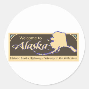 Adesivo Redondo Boa vinda sinal de estrada de Alaska - EUA