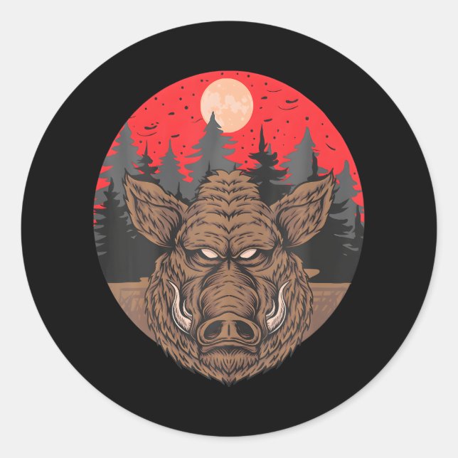 Adesivo Redondo Boar Fullmoon Lover Season Animal Wildlife (Frente)