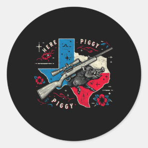 Adesivo Redondo Boar Hunter Mens Aqui Piggy Vintage Texas Wild Hog