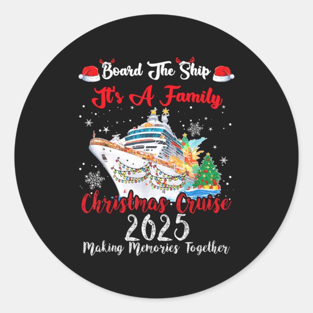 Adesivo Redondo Board The Ship It's A Family Christmas Cruise 2025 (Frente)