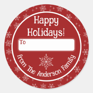 Adesivo Redondo Boas Férias Red Sticker com Flocos de Neve