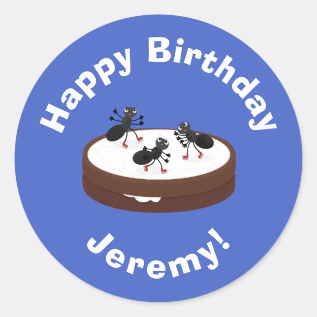 Adesivo Redondo Boas formigas patinando em desenho de biscoito (Frente)