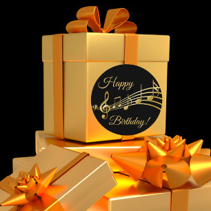 Adesivo Redondo Boas notas de ouro preto de aniversário