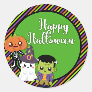 Adesivo Redondo Boas Palmas De Halloween Com Monstros
