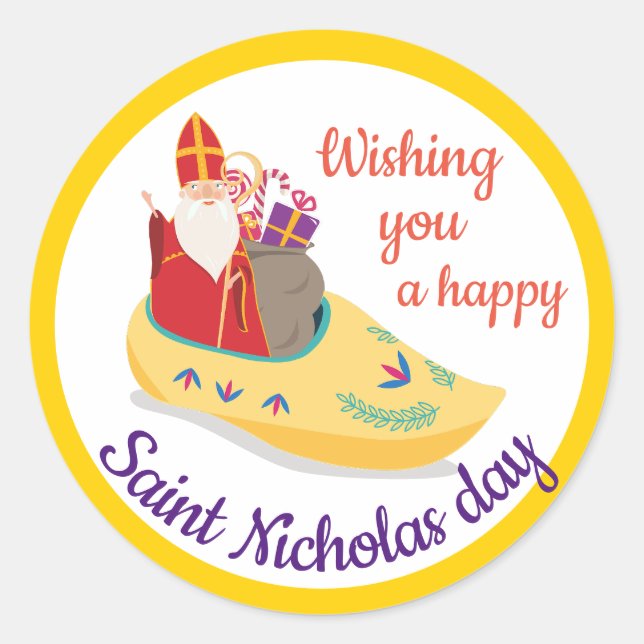 Adesivo Redondo Boas Ruas, saudação de Nicholas, Sinterklaas eve (Frente)