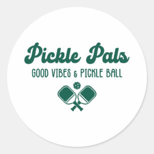 Adesivo Redondo Boas vibrações e amigos de pickle ball engraçado e