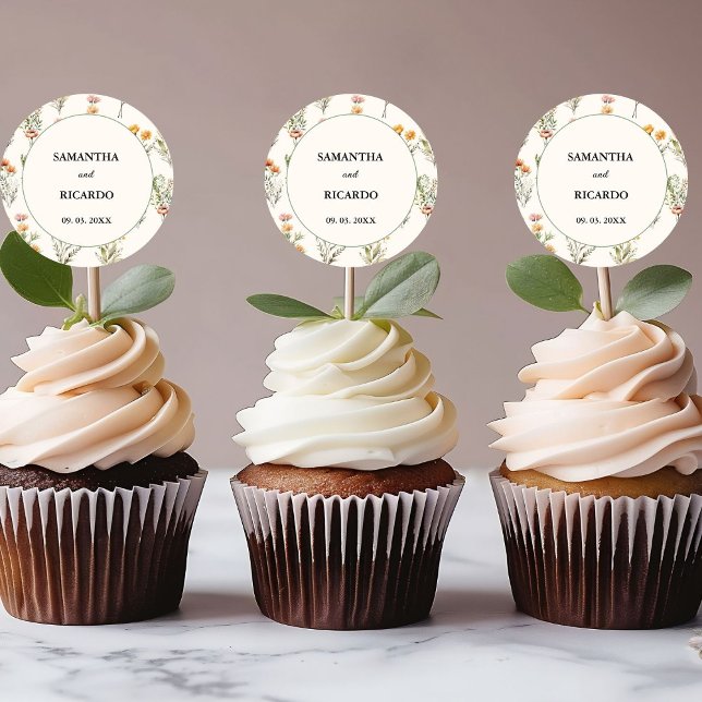 Adesivo Redondo Boas-vindas ao casamento de marfim de flores selva (Criador carregado)