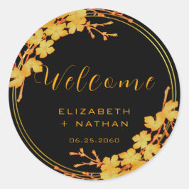 Adesivo Redondo Boas-vindas ao Dourado Casamento Floral Clássico