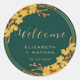 Adesivo Redondo Boas-vindas ao Dourado Casamento Floral Clássico E