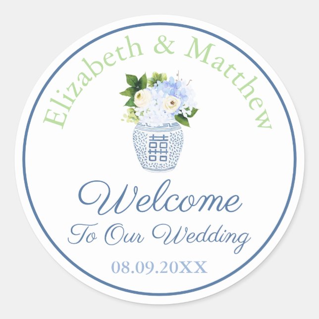 Adesivo Redondo Boas-vindas ao marinho e Chartreuse Chinoiserie Ch (Frente)