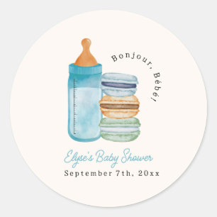 Adesivo Redondo Boas-vindas Bebê Macarons & Menino Chá de Bebê
