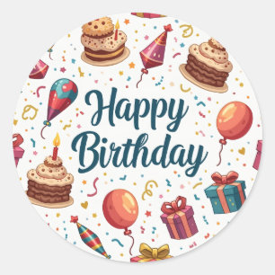 Adesivo Redondo Boas vindas Clássicas de Aniversário com Balão