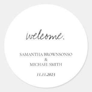 Adesivo Redondo Boas-vindas de casamento minimalistas manuscritas