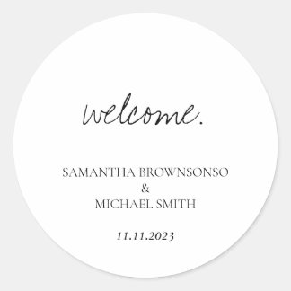 Adesivo Redondo Boas-vindas de casamento minimalistas manuscritas